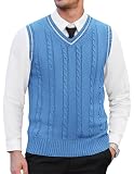 Coofandy Men'S V Neck Sweater Vest Jk Uniform Pullover Sweater Sleeveless School Business Vest Blue