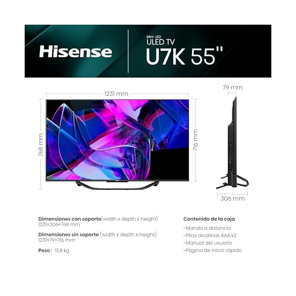 Hisense TV 55U7KQ - Mini-LED Smart TV de 55 Pulgadas 144Hz - Image 3