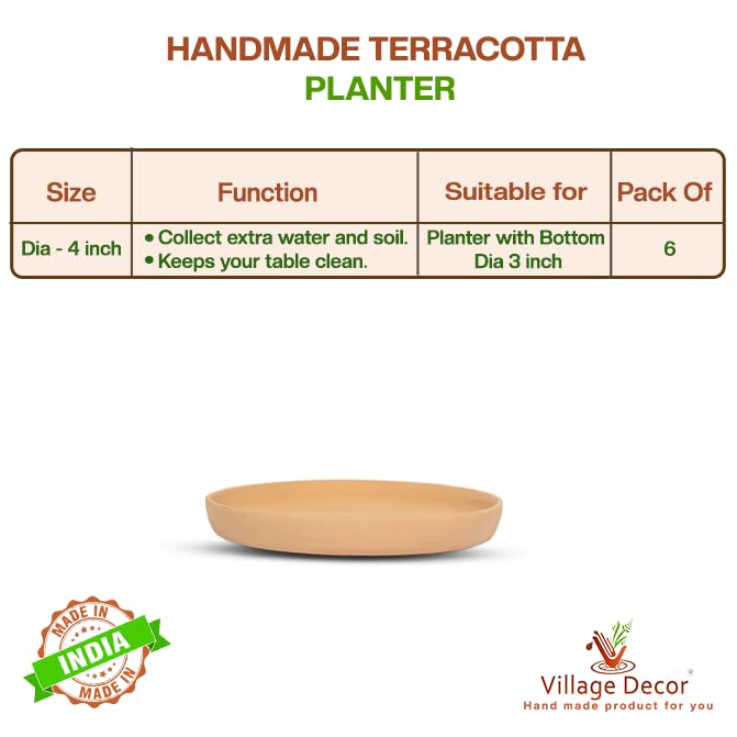 Village Decor Terracotta Saucer/Tray/Base Plate Planter Tray - Pack of 4(Dia-7 inch)