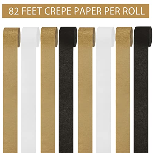 Black Gold Wedding Party Decorations 8 Rolls White Gold Black Crepe Paper Streamers Tassels Backdrop For Various Birthday Wedding Graduation New Year Festival Party Decorations #TOP3