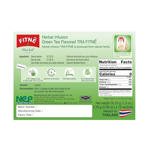 Green Tea Herbal Honey Lemon With Garcinia Senna Infusion Gentle Detox Cleanse High Antioxidant No Calories Stevia Sweetener, 15 Tea Bags