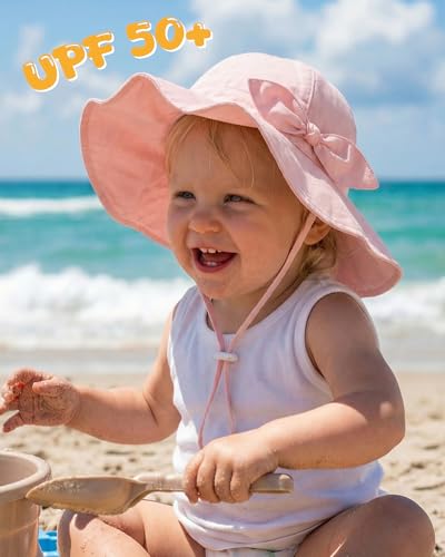 HONGTEYA Baby Sun Hat Cotton Stripe Bow Wide Brim Toddler Beach Bucket Hat - image 2