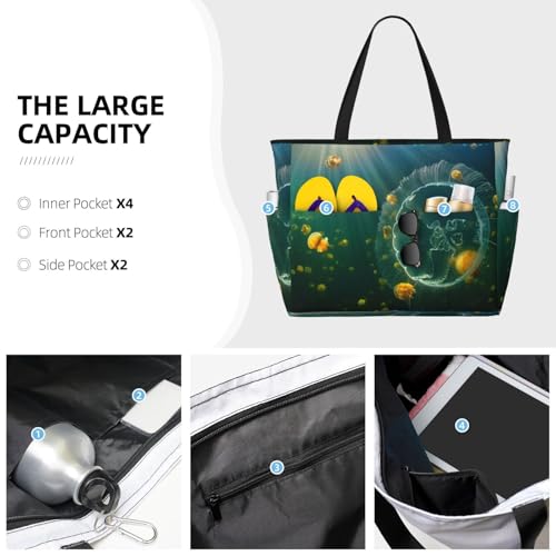 Jelly Fish Print Large Beach Tote Bag for Women Extra Large Capacity Sandproof Waterproof Pool Bag Suitable for Swimming Pool Gym Groceries Travel3