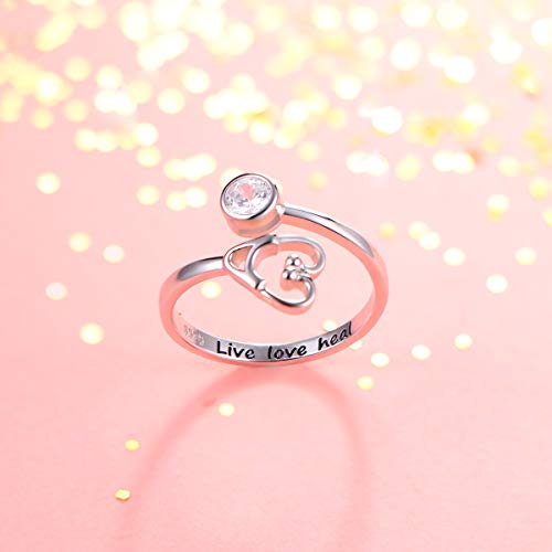 Image of 925 Sterling Silver Live Love Heal Stethoscope Ring Jewelry for Women Nurse Doctor Medical Student Graduation Gift