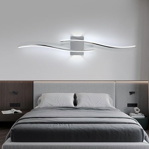 Comely Aplique Pared Interior LED Largo 89cm, 27W 3000LM Apliques Pared Dormitorio, Blanco Frío 6500K Lampara Pared Interior para Salón, Pasillo, Estar, Comedor, Cromo