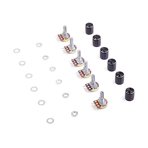 Potenciómetro Cylewet Ohm rotativo de eje linear moleteado con perilla con casquillo giratorio para Arduino B2 K B5 K B10 K B20 K B50 K B100 K (6 unidades) CLW1066