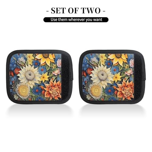 2 Pcs Luggage Handle Wraps, Oil on Canvas Sunflower Print Grip Handle Cover/Travel Bag Identifier for Suitcase Accessories2
