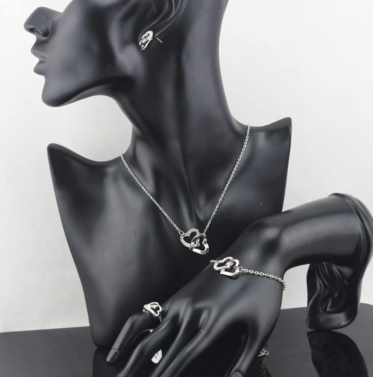 4Sets Heart Pendant, Necklace & Bracelet with CZ Stone Heart Stud Earrings for Women - Valentine's Day Jewelry Set for Women, Girls, Mothers & Birthdays - Image 3