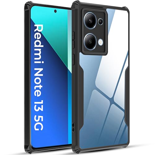 Image of A rtistque Clear Hard Transparent Acrylic Armor Anti-Drop Shockproof TPU Edge Back Cover Case for Redmi Note 13 5G - Black