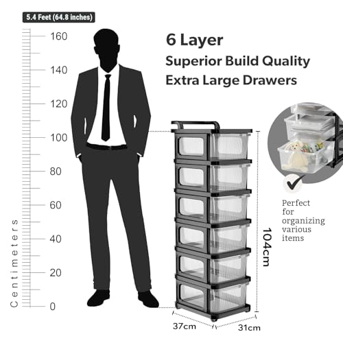 Image of TEKCOOL Plastic Drawer Organizer Self Standard Rectangular Multi Purpose Modular Drawer System Large Chest of Drawer Organizer for Home Office,Product Dimension When assembeled (6xl, Transparent hex);
