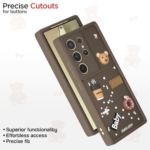 Image of Pikkme Back Cover for Samsung Galaxy S24 Ultra 5G | Cute Fun Cartoon 3D Bear Silicone Full Body Protection Bumper Cover (Brown)