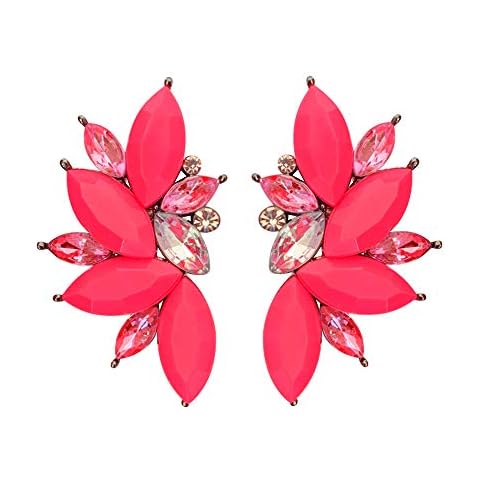 80s Funky Punk Rock Spiky Starburst Angel Wings Oversized Colorful Stones Studded Candy Cluster Women Statement Stud Earrings (Coral Pink) Cover
