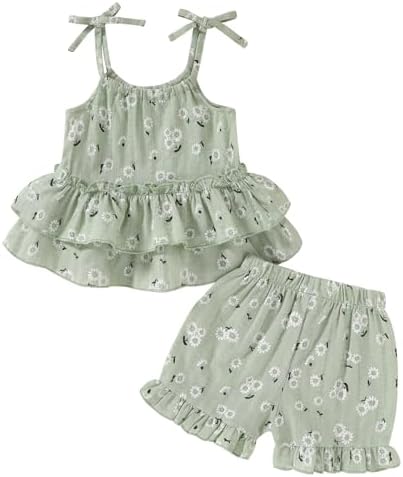 YOUNGER TREE Baby Girl Clothes Sleeveless Shorts Set Halter Strap...