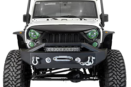 Razer Auto Black Textured Rock Crawler Stubby Front Bumper with OE Fog Light Hole, 2x D-Ring and Built-In 22