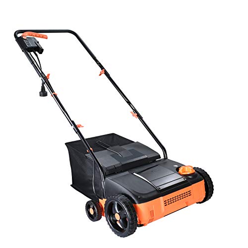 Hattomen Lawn Dethatcher & Scarifier, 12 Inch Working Width, 11 Amp Electric Lawn Dethatcher with a Replacement Raking, 4 Central Adjustable Heights, Tool-Free Assembly, 8 Gallon Grass Collection Bag