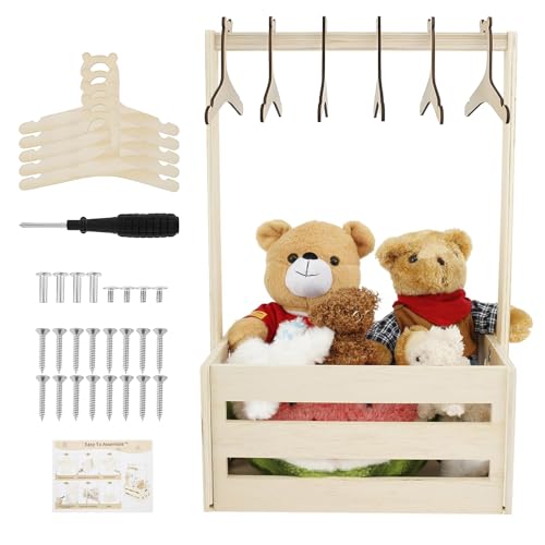 Wooden Baby Shower Crate Closet with 5 Hangers Wooden Baby Shower Hamper Basket with Handle Decorative Basket Storage Crate Newborn Clothes Wardrobe Storage Basket for Newborn New Parent