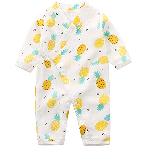 PURMUME Newborn Kimono Robe Cotton Yarn Bodysuit Romper Baby Infant Japanese Pajamas (0-3M, Pineapple)