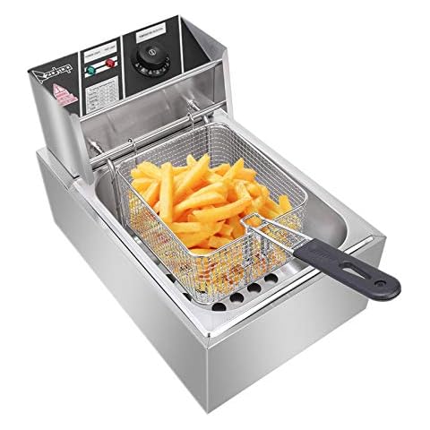 Commercial Deep Fryer, 6.3QT/6L 2500W MAX Stainless Steel Electric Deep Fryer with Basket, Countertop Fryer Deep Fryer for Chicken Chips Fries French Fries Restaurant Home Kitchen (6.3QT/6L) Cover