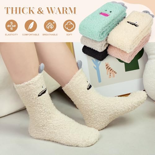 iCamter 5 Pairs Womens Fluffy Fuzzy Socks Cute Warm Winter Slipper Cozy Socks for Women4
