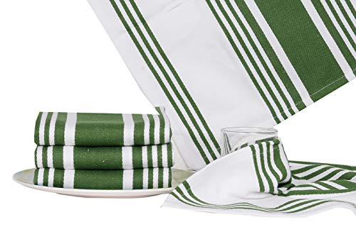 Urban Villa Kitchen Towels Trendy Stripes Olive Green/White Set Of 6 Dish Towels For Kitchen Highly Absorbent 100% Cotton Over Sized 20X30 Inches Kitchen Towels Mitered Corners Kitchen Hand Tea Towels #TOP3
