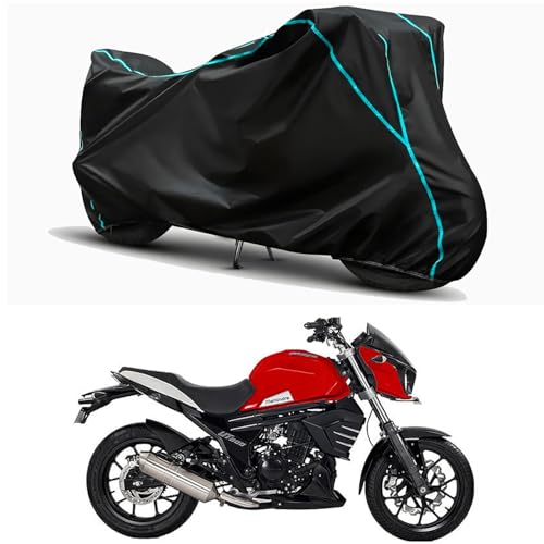 Image of Waterproof Bike Body Cover Compatible for | Mahindra Mojo UT 300 | Taffeta Fabric, Sky Piping Design, Bottom Elastic Fit | Dustproof, Sun UV & Rain Protection for All Weather.