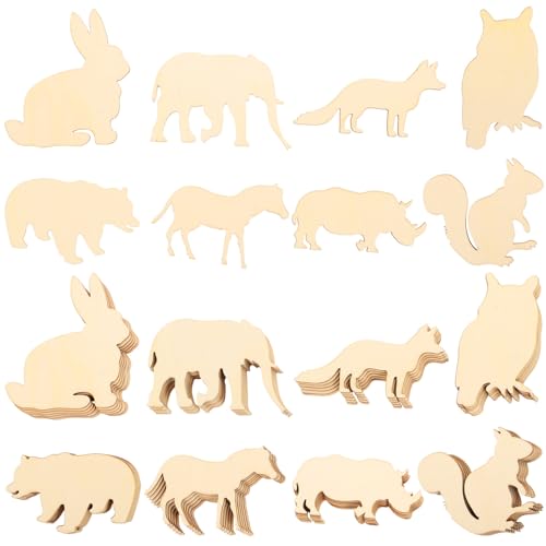 DOITOOL 48 Stück Teiliges Waldtiere Holz dekorationen zum Bemalen Robuste DIY Holzfiguren Tierische Waldmotive Blanke Holz tierausschnitte für Bastelprojekte Naturbelassene Holzscheiben