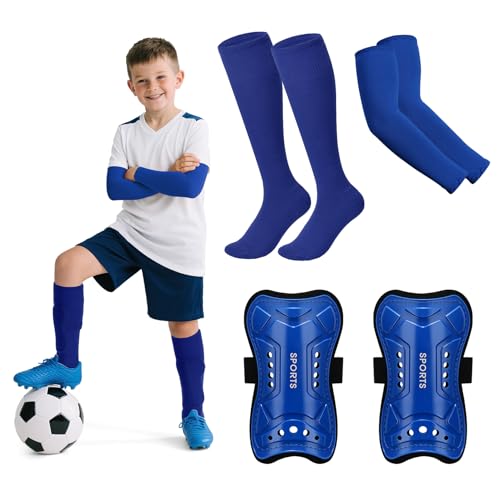JASGOOD Kids Soccer Shin Guards and Socks with Arm Sleeves for Toddler Youth Age 4-16 Football Protection Defender Gear