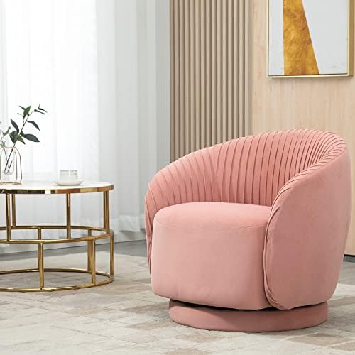 LOVSPATIO Modern Round Barrel Club Armchair,360-Degree Swivel Velvet Living Room Chair for Small Space (Pink)…