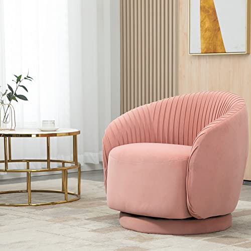Lovspatio Modern Round Barrel Club Armchair,360-Degree Swivel Velvet Living Room Chair For Small Space (Pink)… #TOP3