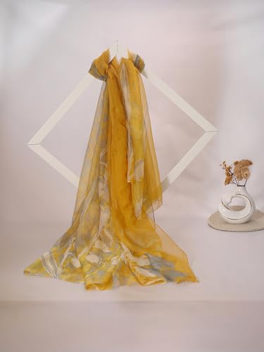 Image of Scarf Stole for Women - 185 x 135 cm Chiffon Scarf with Floral Print | Lightweight Scarf, Soft Stole for Women | Satin Feel Neck Scarf | Women Accessory