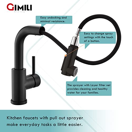 Gimili Modern Bar Sink Faucet For Kitchen Sink Single Handle With Pull Out Sprayer Hot And Cold Prep Sink Faucet Matte Black thumb #3