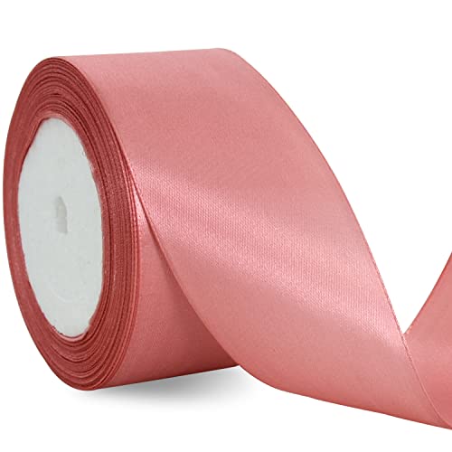 TONIFUL 2 Inch x 25 Yards Wide Rose Gold Satin Ribbon Solid Fabric Ribbon for Gift Wrapping Crafts Chair Sash Eternal Flower Invitation Cards Hair Bows Sewing Party Wedding Decoration