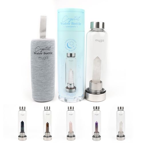 Myga Clear Quartz Crystal Water Bottle,16.9OZ 500ml Glass Drinks Bottle