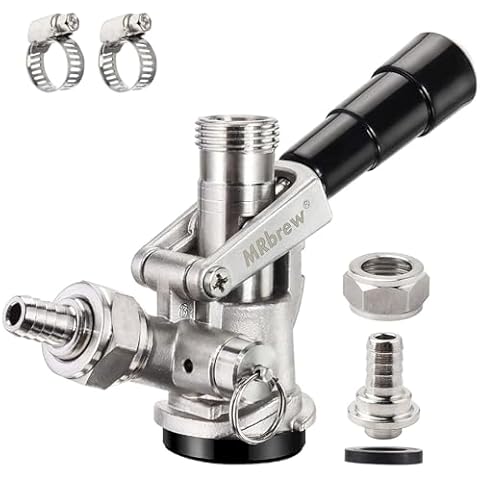 MRbrew All 304 Stainless Steel Keg Coupler, Commercial Sankey Kegerator D System Keg Tap Dispenser for I.D 5/16'' Draft Beer Line Gas Brewing Tubing with Check Valve Sealing Washer Hose Clamp Cover