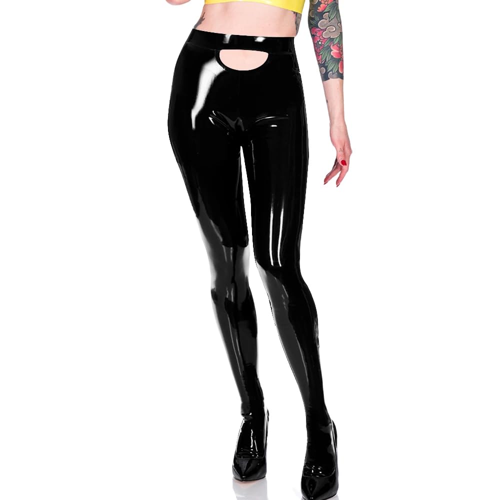 Women PVC Leather Solid Skinny Tights Slim Fit Leggings Office Ladies Casual Daily Match Bottoms (Black,M)