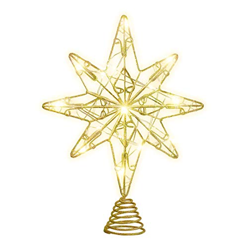 Osaladi Christmas Tree Topper, Glitter Metal Wire Star Tree Topper For Christmas Tree Decoration, Gold #TOP20