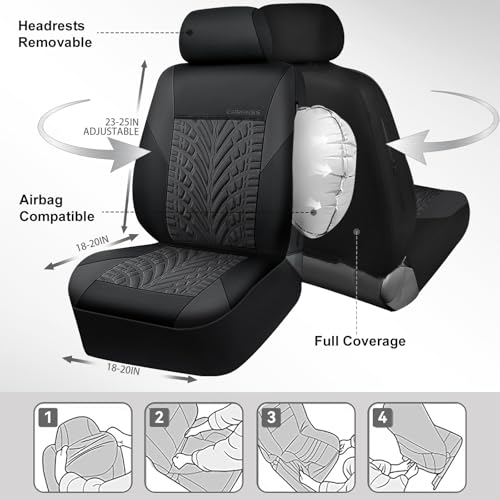 Image of CAR PASS Neoprene Waterproof Seat Covers Two Front, Wetsuit Car Seat Covers 2pcs Universal Fit for Vans, Truck, SUV, 3D Tyre Embossed Seat Covers Anti Slip with Armrests, Aibag Compatible(Black Gray)