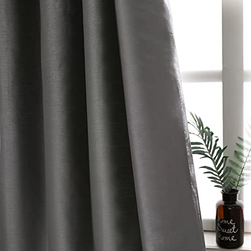 Image of GYROHOME Faux Silk Blackout Curtains, Fully Lined Solid Color Window Treatment Drapes for Bedroom and Living Room Thermal Insulated Grommet Top Room Darkening Drapes, (Gray, 52x96, 2 Panels)