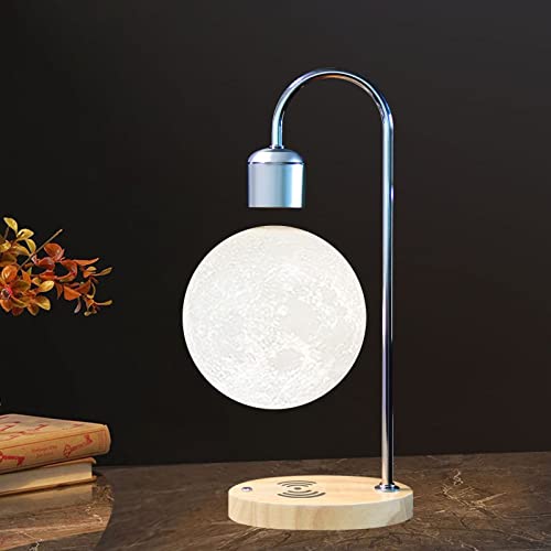 Levitating Moon Lamp Floating LED Night Lights Magnetic Levitation Anti-Gravity 3D Cool Lamps for Bedrooms Decor Unique Desk Toys Office Gifts Home Decorations with Wireless Charger (Apple Android)