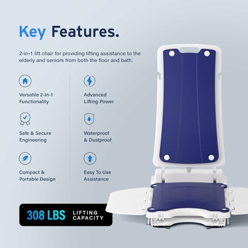 AYDMED 2-in-1 Lift Chair | Portable Cordless Rechargeable Electric Floor & Bath Chair Lift | Strong & Secure Engineering | Advanced Lifting Power with 308 lbs Lift Capacity | Waterproof & Dustproof