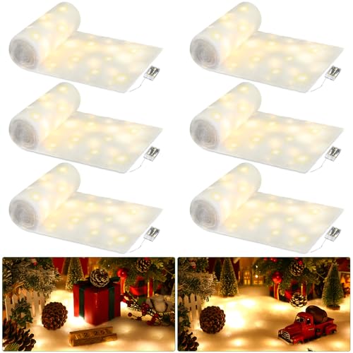 Retisee 10 Pcs Christmas Snow Blanket with Lights for Christmas Village 15 Inch x 10ft Fake Glittered Snow Runner Village Pre Lit Blanket Roll Table Decor for Xmas Winter Holiday Display by Retisee - Used condition - US$8.69