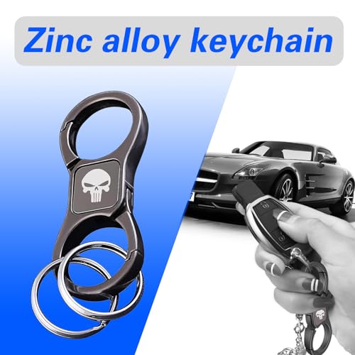 leediga 1 PC Car Two-way Quick Release Keychain, Universal Metal Skull Detachable Key Chain with 2 Key Rings (Black) - Thumbnail 5