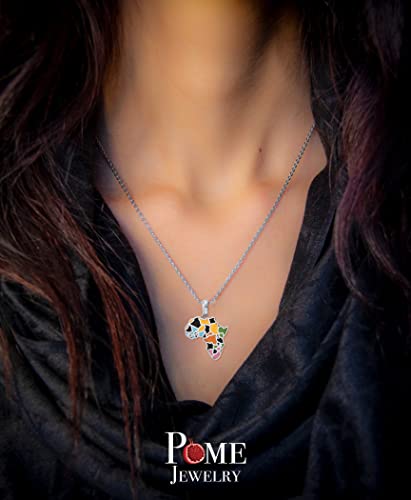Pome Africa Necklace in Sterling Silver, Multi-Color Pendant, Made in America2