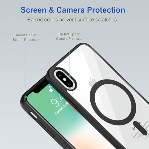 Image of NISHTECH for iPhone Xs Max Case: Clear Magnetic Slim Fit Case Compatible with Magsafe Rugged Protective Transparent Cover (Black Magnetic)