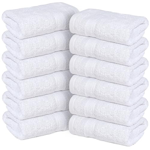 Infinitee Xclusives - 12 Pack Face Cloths |30x30 cm| 100% Cotton Wash Cloths - Ultra Soft & Highly Absorbent Fingertip Towels for Spa, Gym, Hotel & Bathroom |Brilliant White|