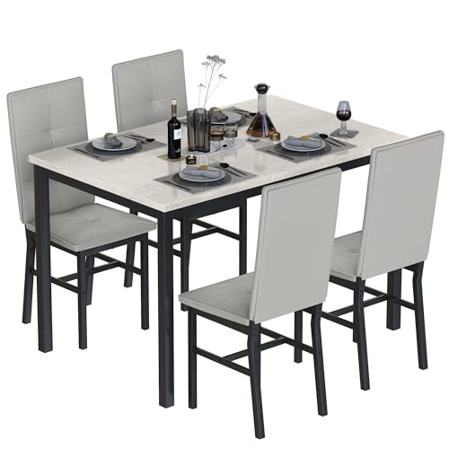 Hooseng Dining Table Set for 4, Modern Faux Marble Kitchen