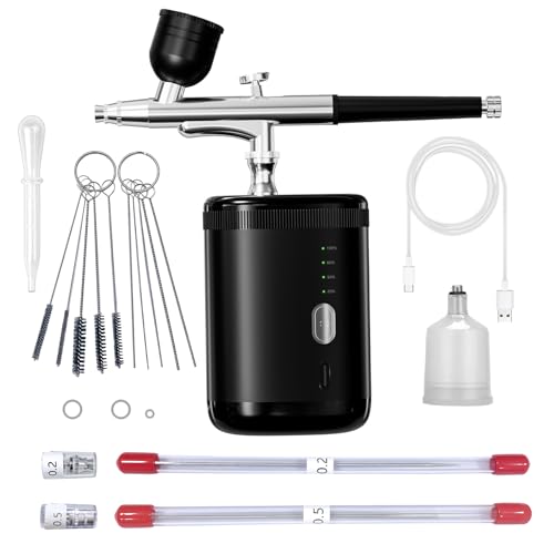 Pistolet à peinture portable rechargeable double buse kit aérographe complet