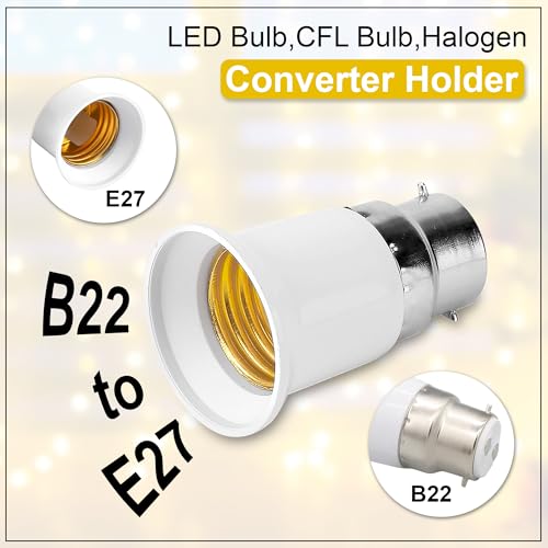 Image of GLUN LED Bulb Converter Holders (B22 Pin to E27 Ring), Pack of 8 White Bulb Pins Converter, for Office, Basement, Room, & Home Use