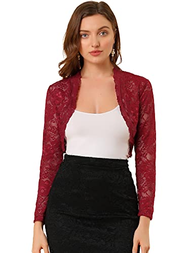 Image of Allegra K Women's Elegant Crop Cardigan Sheer Floral Lace Bolero Shrug Top