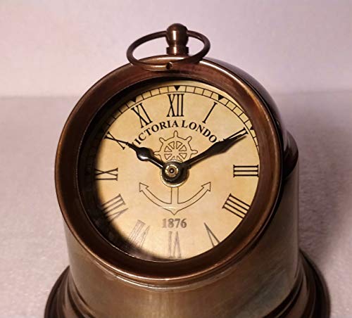 Decor Hunt Helmet Brass Desk Clock, Royal Marine Clocks, Desktop Office Analog Vintage Nautical Antique Finish Table Top Ornaments Home Office Decoration #TOP3